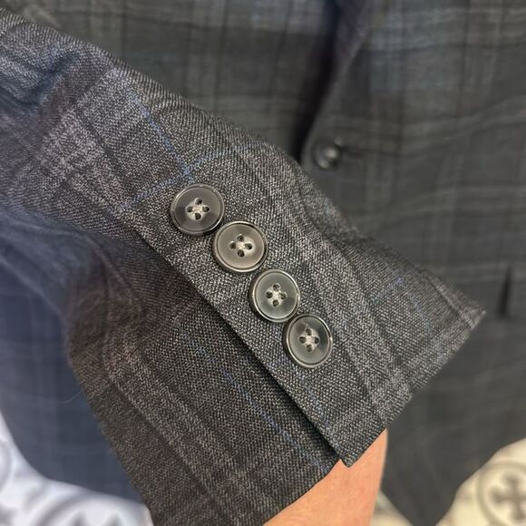 Calvin Klein Mens Plaid Two Button Blazer Jacket, Black C36 - Picture 6 of 12